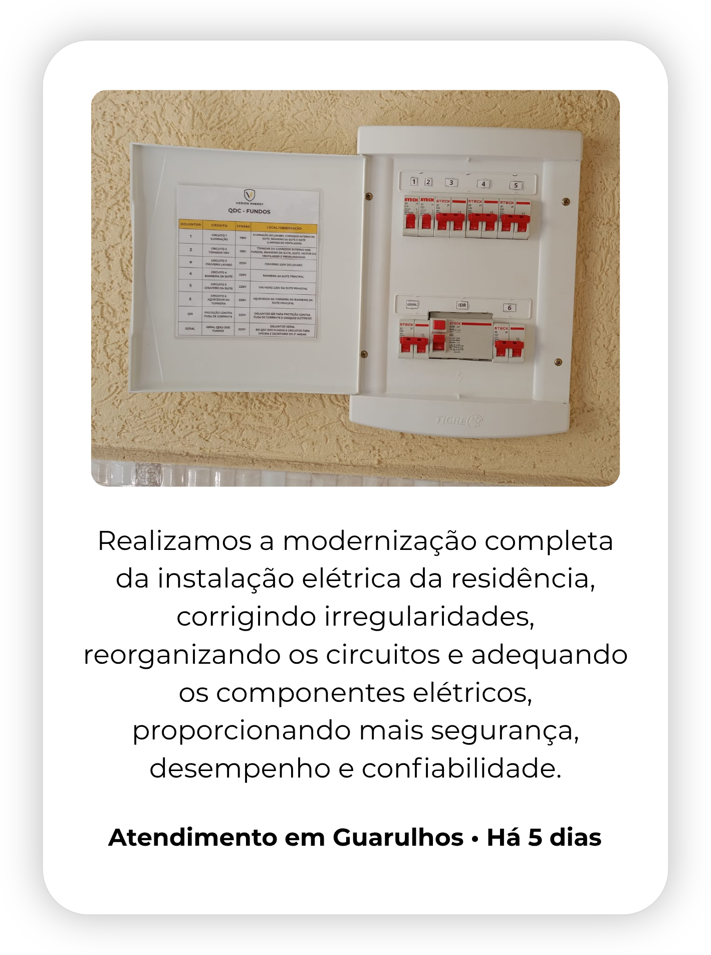 Realizamos a reforma elétrica completa da residência, substituindo a fiação antiga, reorganizando o quadro elétrico e adequando os circuitos, proporcionando mais segurança, organização e eficiênci (2)